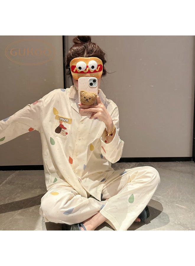Gukoo Women's Pajamas, Spring New Party Dog Series, Cartoon All-over Print Ladies' Loungewear Set, Light Yellow, Xs - Image 3