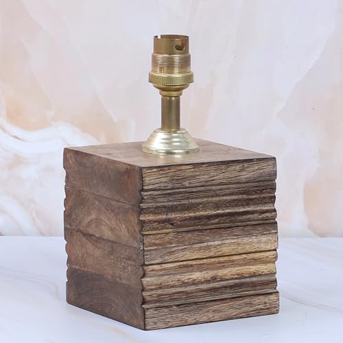 tu casa Wooden Square Block Bedside Warm Light Table Lamp with Floral Print Satin Shade for Home Decoration Bedroom Living Room Lounge Office Festival Decor & Gifting Study Table H - 12" / No Blub - Image 5