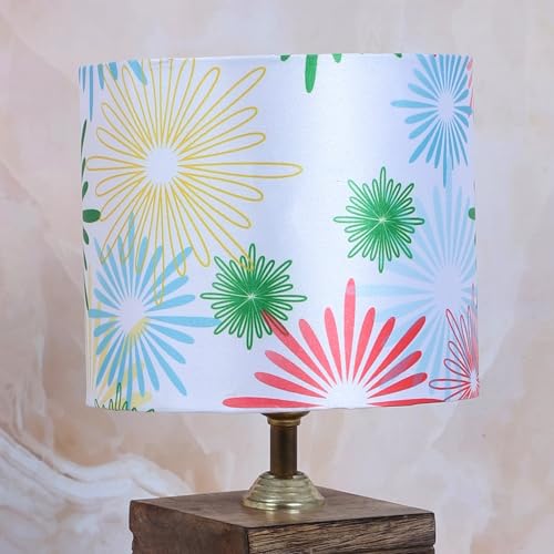 tu casa Wooden Square Block Bedside Warm Light Table Lamp with Floral Print Satin Shade for Home Decoration Bedroom Living Room Lounge Office Festival Decor & Gifting Study Table H - 12" / No Blub - Image 4