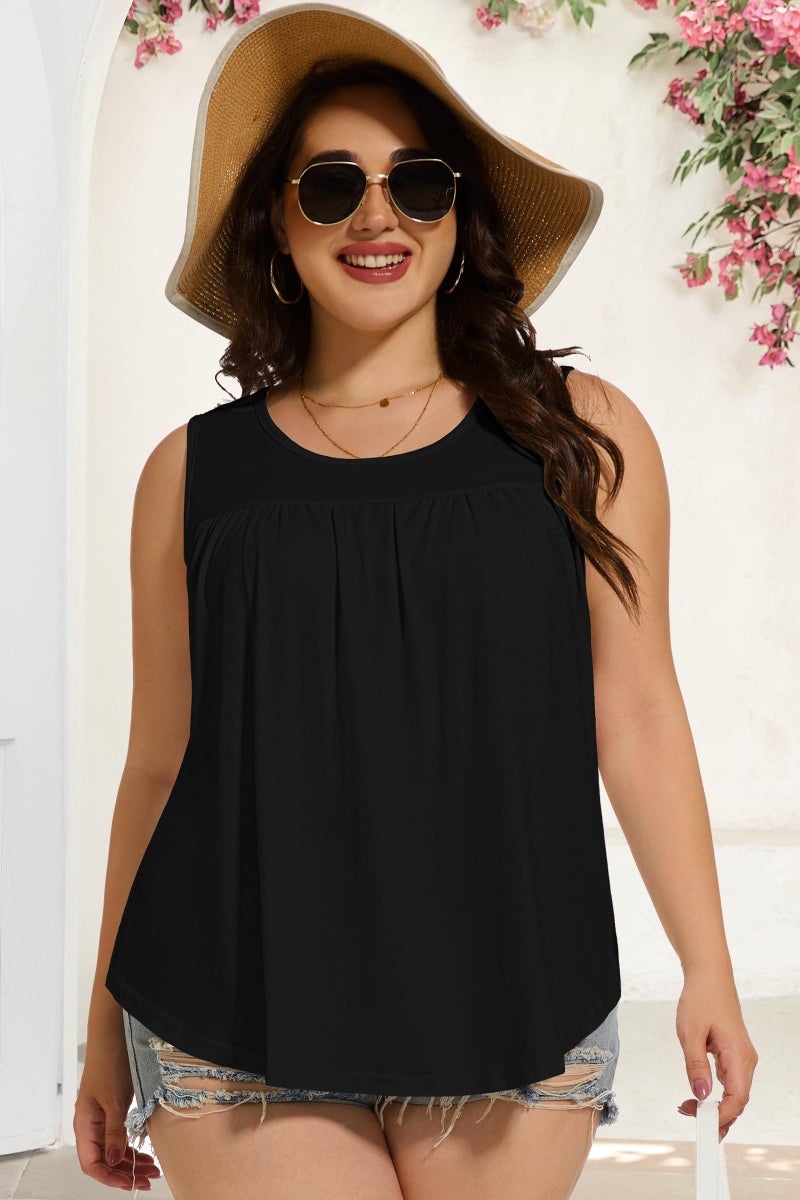 JOELLYUS Women Plus Size Tank Top Casual Summer Tops Loose Fit Sleeveless T Shirts Trendy Crewneck Tunic Tees(Black,3XL) - Image 4