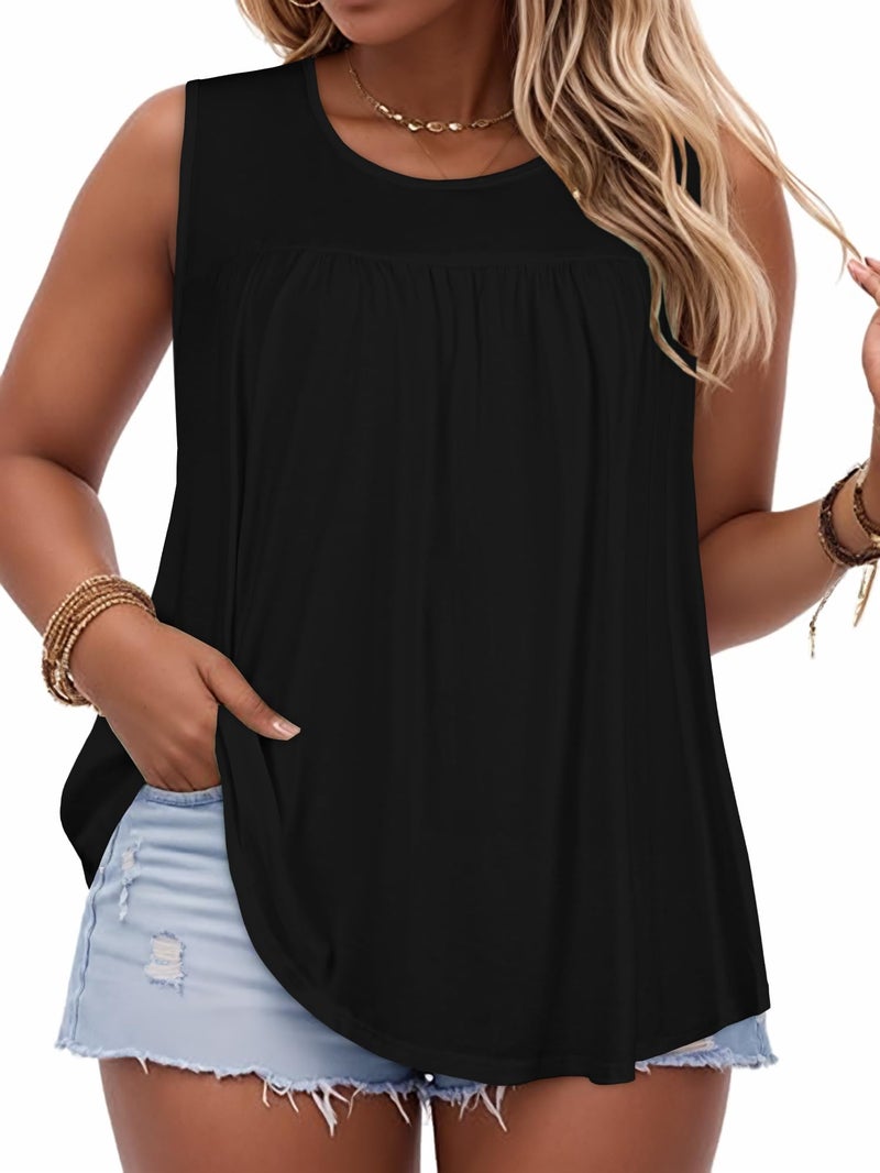 JOELLYUS Women Plus Size Tank Top Casual Summer Tops Loose Fit Sleeveless T Shirts Trendy Crewneck Tunic Tees(Black,3XL) - Image 1