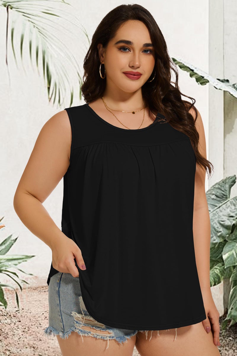 JOELLYUS Women Plus Size Tank Top Casual Summer Tops Loose Fit Sleeveless T Shirts Trendy Crewneck Tunic Tees(Black,3XL) - Image 2