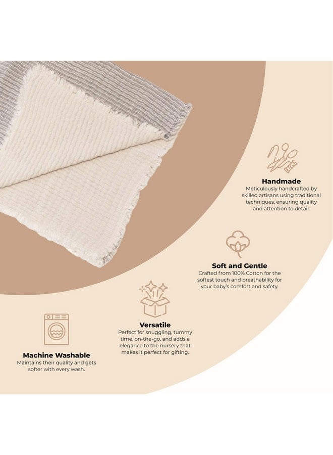 Crane Baby Shoreline Stripe Blanket, Soft Cotton Nursery and Stroller Blanket, 100% Cotton, 36" x 36" - Image 2