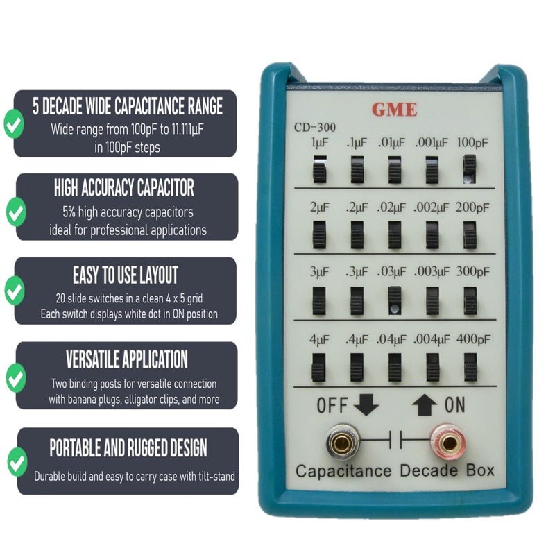 GME CD-300 Capacitance Substitution Decade Box, 5 Decades Range, 100pF to 11.111 μF, Designed in The USA - Image 4