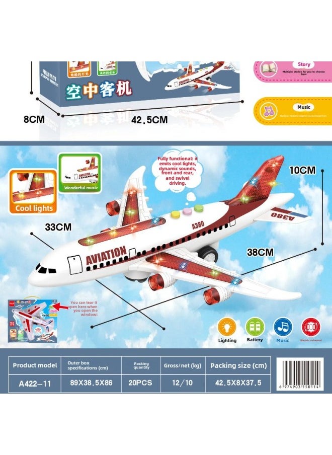 Children's Toy Aircraft Boy Baby Super Large Drop Resistant Inertial Toy Car Simulation Airliner Puzzle Multi-function-Color:Blue-window Box Electric Universal Story Aircraft  - Image 2