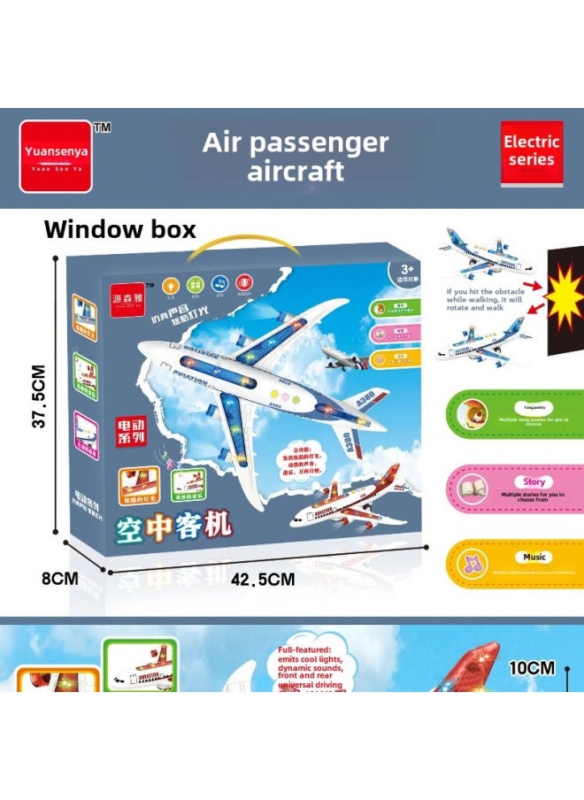Children's Toy Aircraft Boy Baby Super Large Drop Resistant Inertial Toy Car Simulation Airliner Puzzle Multi-function-Color:Blue-window Box Electric Universal Story Aircraft  - Image 1