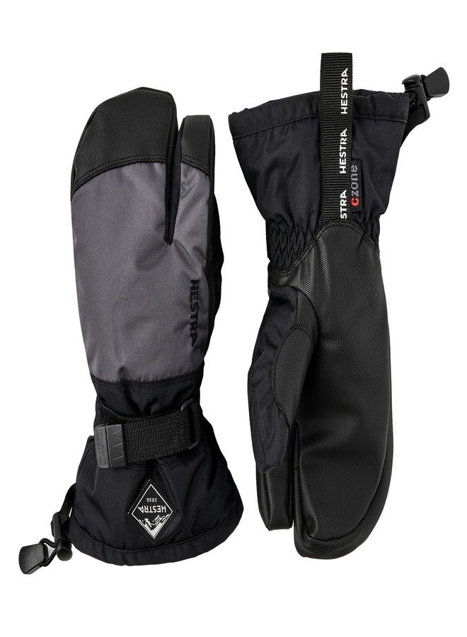 Hestra Gauntlet CZone Junior Glove (Youth 4-13yrs) | Waterproof, Insulated 3-Finger Kids Snow Gloves for Winter, Skiing & Playing in The Snow - Grey/Black - 6 - Image 1