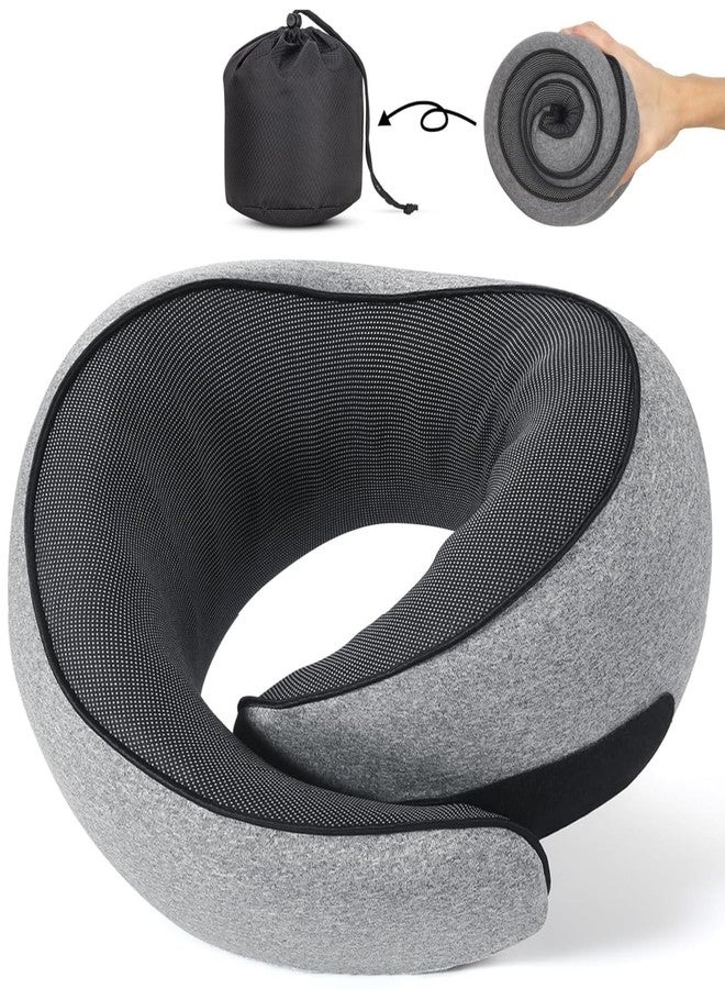 NPB Store Travel Pillow, Travel Neck Pillow for Airplanes Car, 100% Pure Memory Foam Travel Pillow, Sleeping Essentials for Long Flight 360 Head Support Degree Comfort and Breathability Grey - Image 1