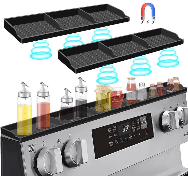 Hydream Stove Top for Silicone Shelf30 Inch Magnetic Shelf Over the Stove Spice RackKitchen Shelf for Above Stovetop Organizer Magnet Flat Back of Stove Storage Suctioned for The StoveBlack