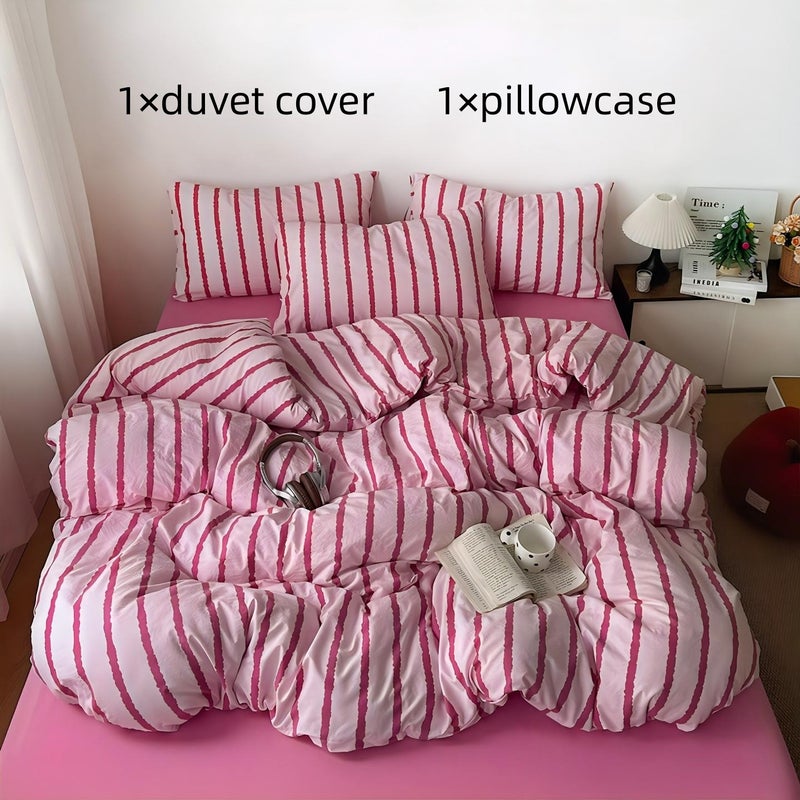 A 2/3pcs Minimalist Color-block Striped Print Bedding, Including 1 Duvet Cover and 1/2 Pillowcases. The Pattern Features Contrasting Stripes as the Theme, with a Soft Texture and Machine-washable Design. Suitable for All Seasons, Ideal for Bedrooms - Image 5