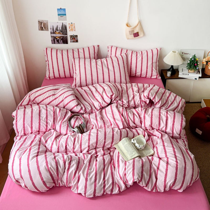 A 2/3pcs Minimalist Color-block Striped Print Bedding, Including 1 Duvet Cover and 1/2 Pillowcases. The Pattern Features Contrasting Stripes as the Theme, with a Soft Texture and Machine-washable Design. Suitable for All Seasons, Ideal for Bedrooms - Image 2