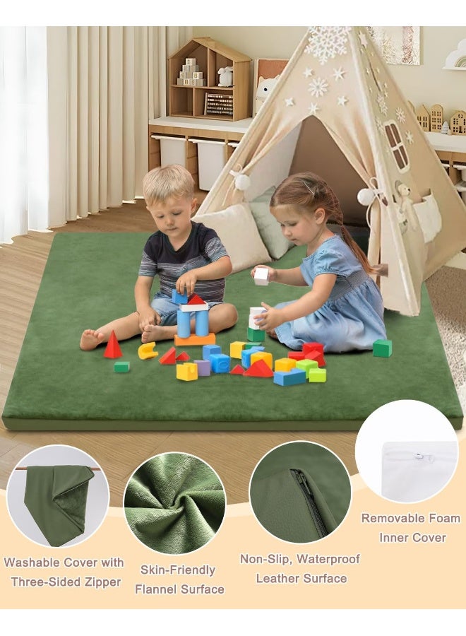 SEPARO سجادة لعب للأطفال للأرضية، بسماكة 1.2" من الفوم المبطن 50x50، مخمل ناعم وجلد غير قابل للانزلاق، غطاء قابل للإزالة، قابل للغسل، سجادة حضانة لزحف الأطفال، toddlers، الرضع، الأطفال، اليوغا، تاتامي، أخضر مريمي - Image 2