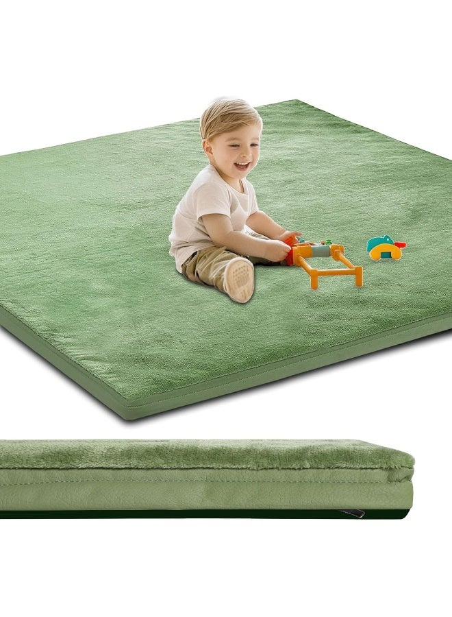 SEPARO سجادة لعب للأطفال للأرضية، بسماكة 1.2" من الفوم المبطن 50x50، مخمل ناعم وجلد غير قابل للانزلاق، غطاء قابل للإزالة، قابل للغسل، سجادة حضانة لزحف الأطفال، toddlers، الرضع، الأطفال، اليوغا، تاتامي، أخضر مريمي - Image 1