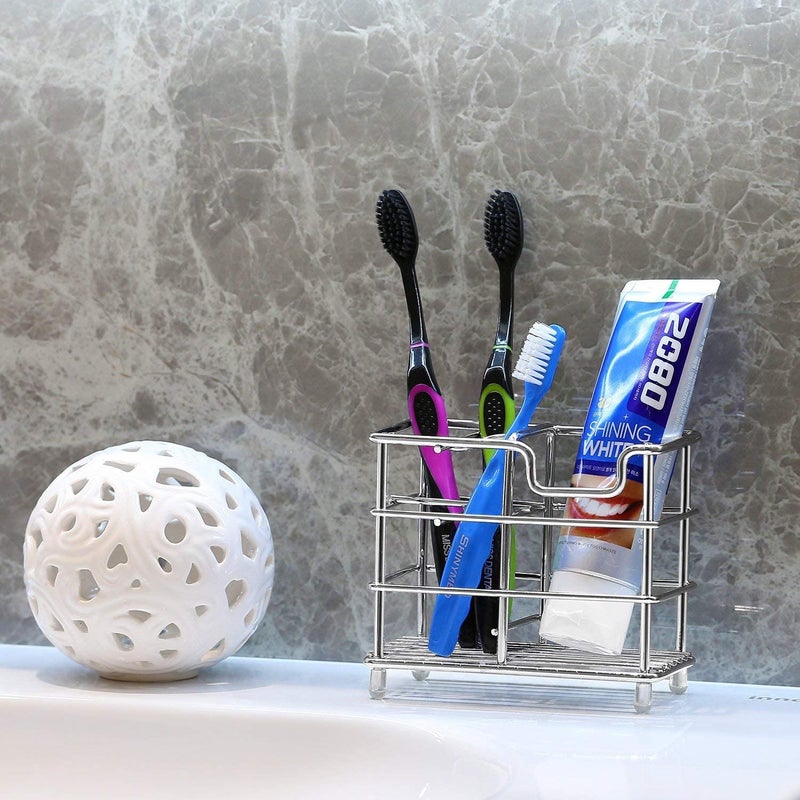 BeFunky Stainless Steel Bathroom Toothbrush Holder Stand Sturdy Storage with Multi-Functional 5 Slots (Silver) - Image 2