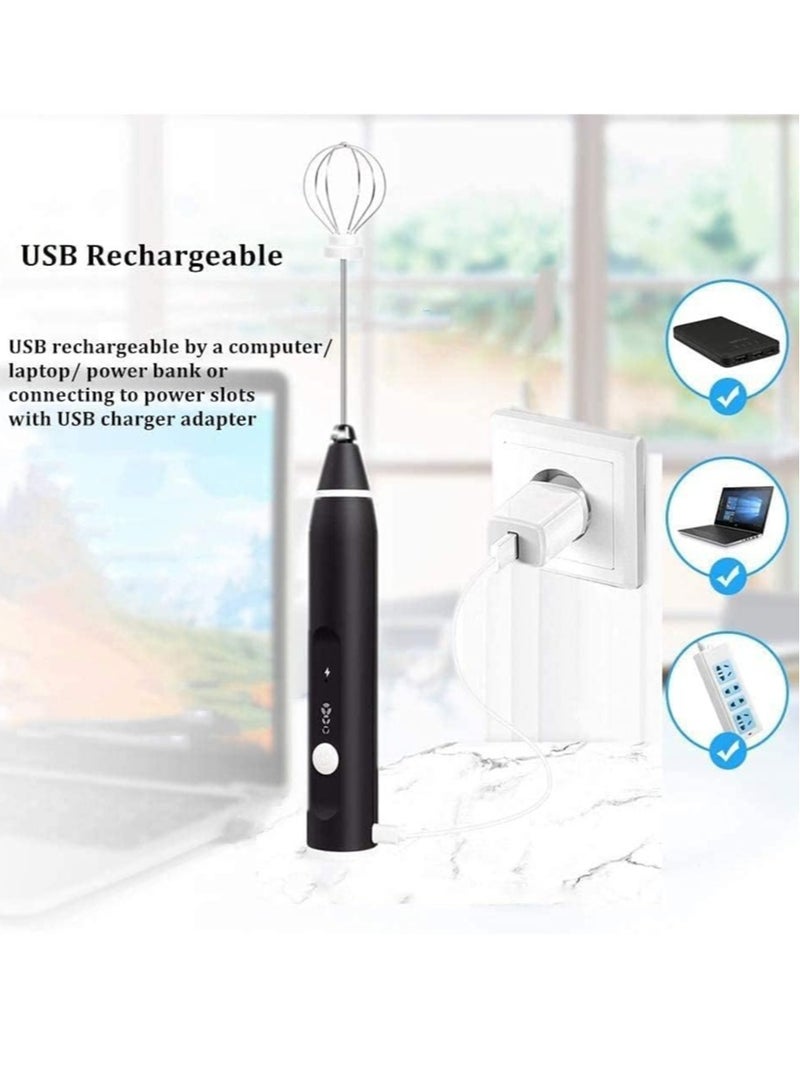 Portable Milk Frother – Handheld USB Rechargeable Foam Maker with 3-Speed Adjustment, 2 Stainless Whisks for Lattes, Cappuccinos, and Eggs - Image 2