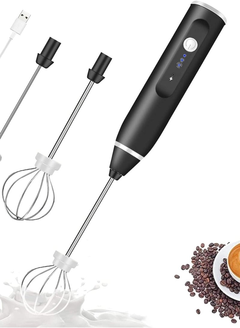Portable Milk Frother – Handheld USB Rechargeable Foam Maker with 3-Speed Adjustment, 2 Stainless Whisks for Lattes, Cappuccinos, and Eggs - Image 1