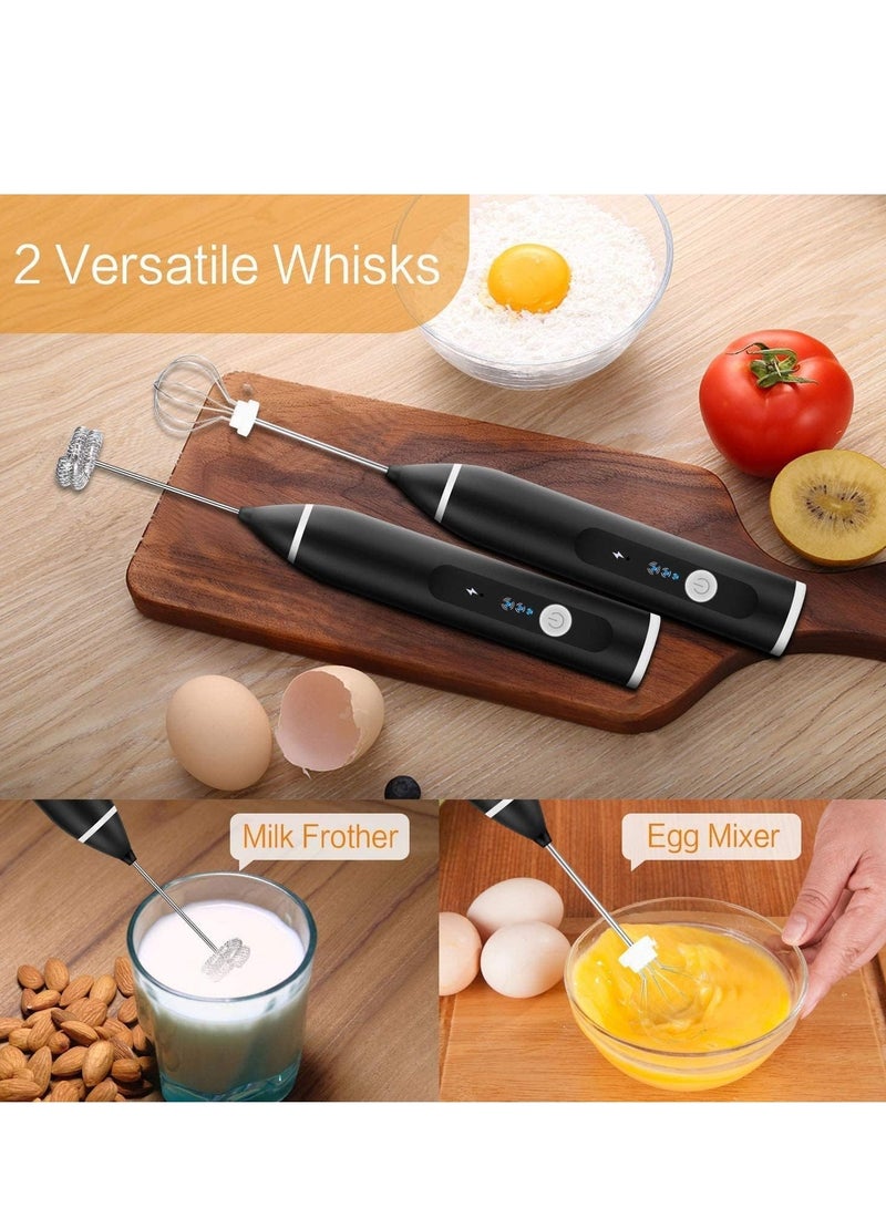 Portable Milk Frother – Handheld USB Rechargeable Foam Maker with 3-Speed Adjustment, 2 Stainless Whisks for Lattes, Cappuccinos, and Eggs - Image 5