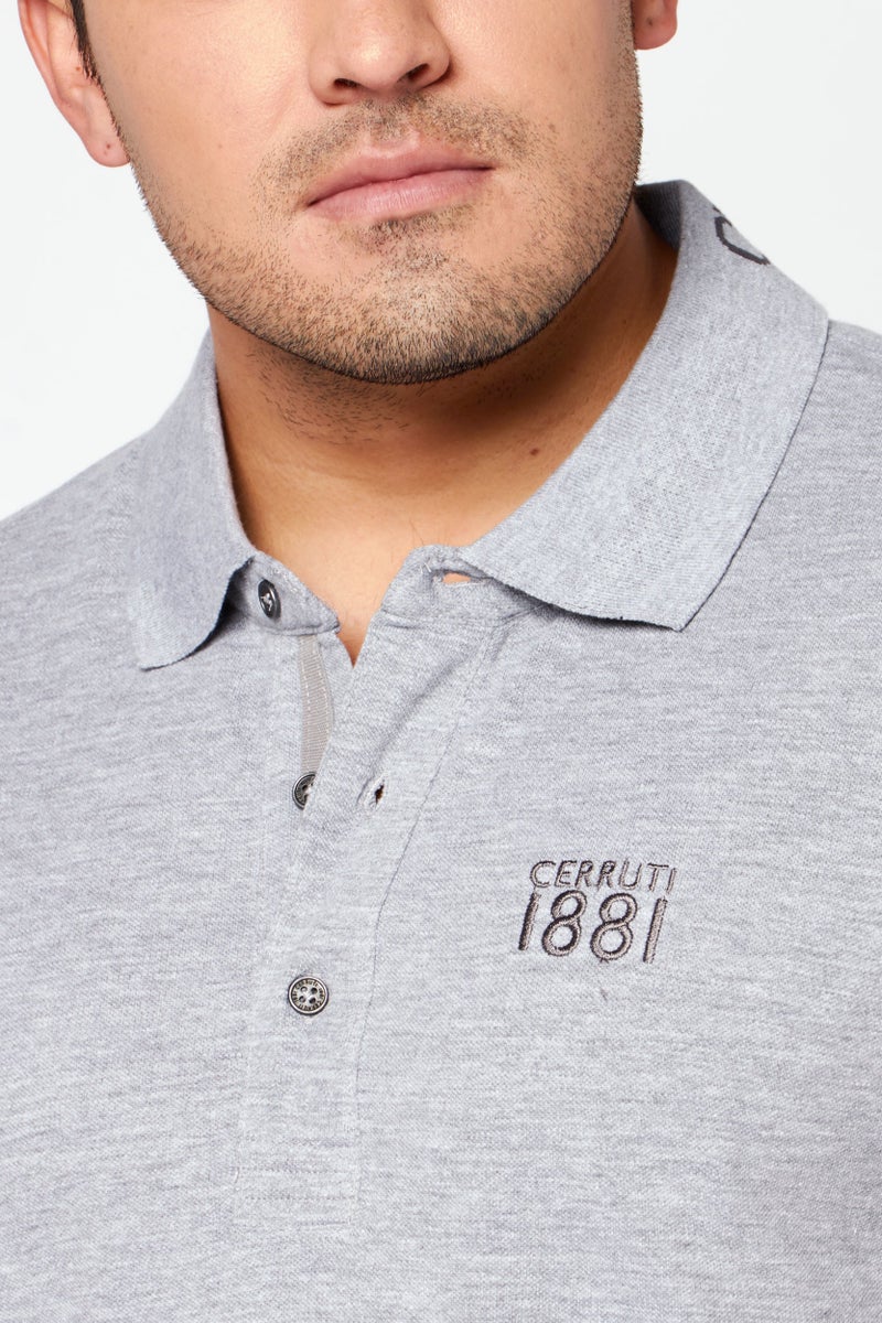 CERRUTI 1881 Men Regular Fit Band Logo Short Sleeve Polo Shirt, Grey - Image 3
