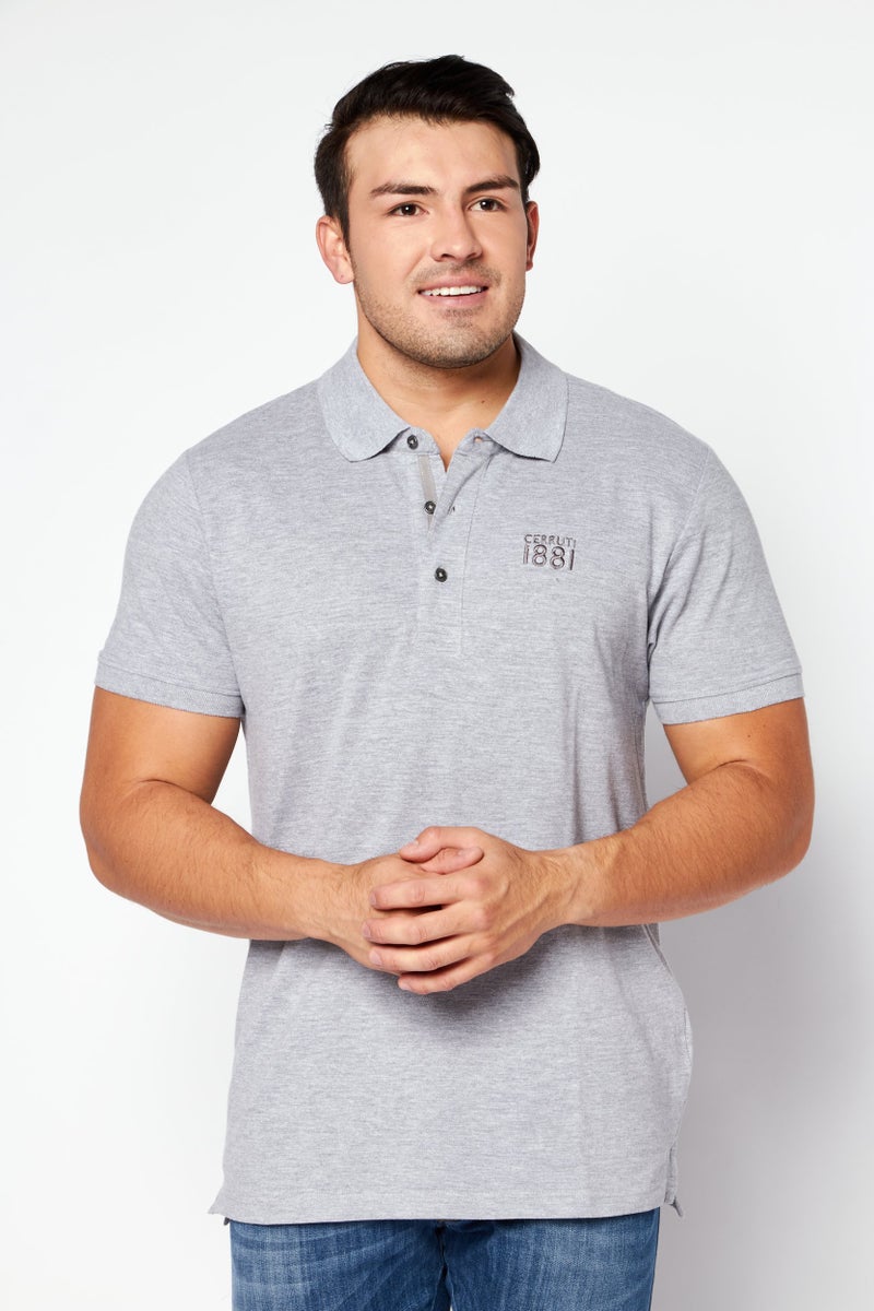 CERRUTI 1881 Men Regular Fit Band Logo Short Sleeve Polo Shirt, Grey - Image 1