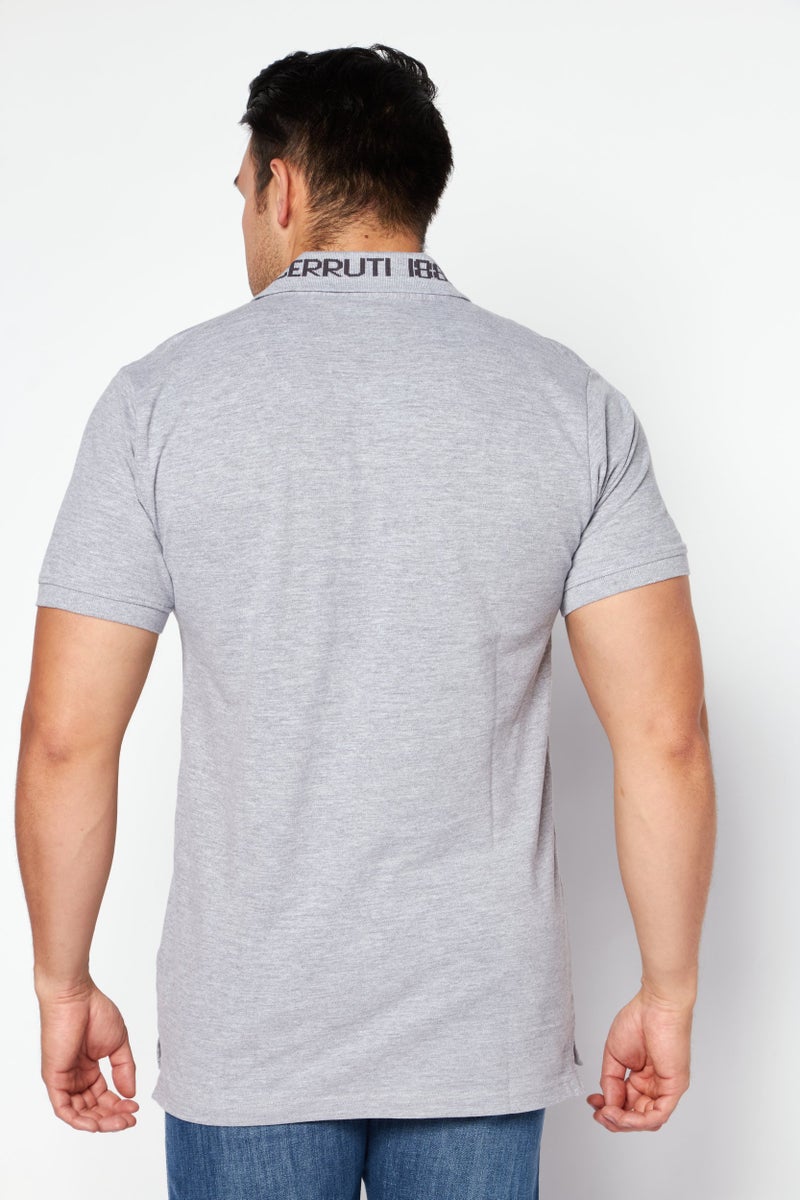 CERRUTI 1881 Men Regular Fit Band Logo Short Sleeve Polo Shirt, Grey - Image 4