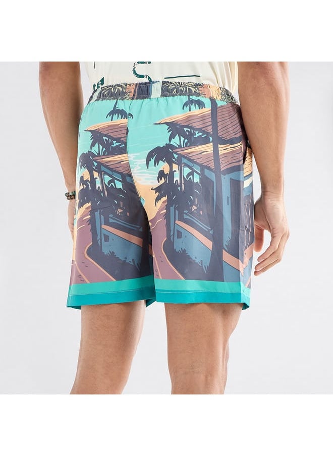 FAV - Palm Tree Print Shorts with Drawstring Closure and Pockets - Image 1