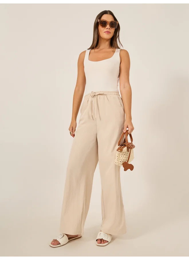 Styli Styli Plain Drawstring Waist Wide Leg Pants