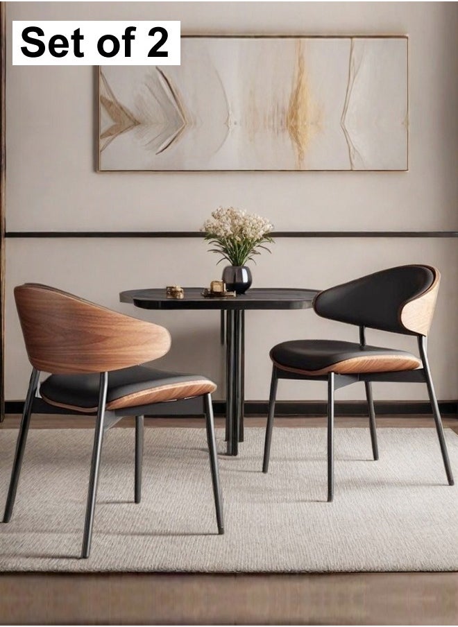 fashionhome Set of 2 Modern Curved Leather Backrest Design Dining Chairs High Back Upholstered Durable Carbon Steel Frame Chairs for Living Room Bedroom Home Offices Café Restaurants 38x48x74 cm  - Image 1