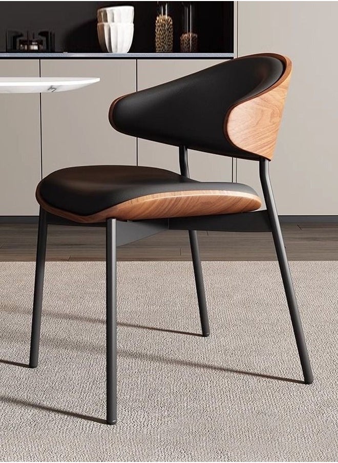 fashionhome Set of 2 Modern Curved Leather Backrest Design Dining Chairs High Back Upholstered Durable Carbon Steel Frame Chairs for Living Room Bedroom Home Offices Café Restaurants 38x48x74 cm  - Image 3