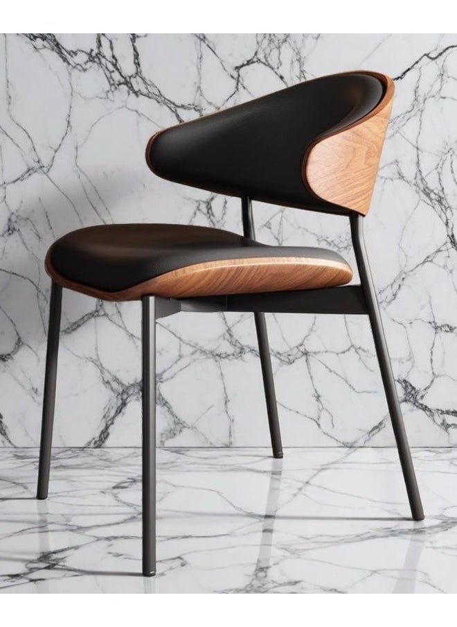 fashionhome Set of 2 Modern Curved Leather Backrest Design Dining Chairs High Back Upholstered Durable Carbon Steel Frame Chairs for Living Room Bedroom Home Offices Café Restaurants 38x48x74 cm  - Image 4