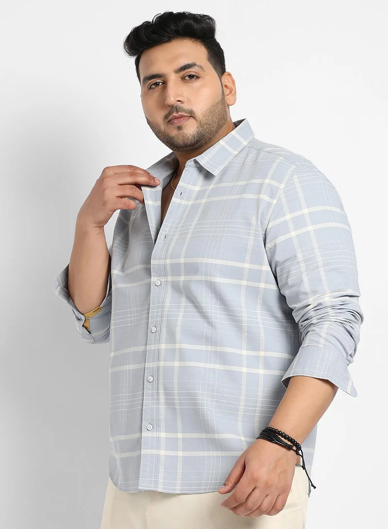Instafab Plus Instafab Plus Men's Light Grey Contrast Tartan Plaid Shirt For Casual Wear | Spread Collar | Long Sleeve | Button Closure | Cotton Shirt Crafted With Comfort Fit For Everyday Wear