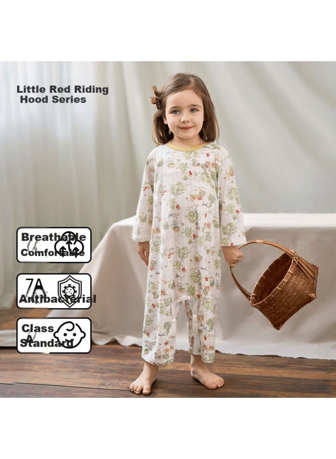 Ouyun Children's Summer Pajamas, Thin Pure Cotton Baby Home Wear Onesie Air Conditioning Suit, Lemon, Size 80 - Image 1