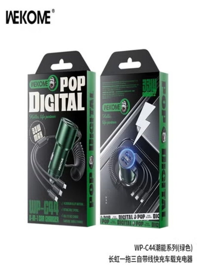 ويكومي "POP Digital 33W 3-in-1 Car Charging Cable | High-Speed Fast Charging Cord with Type-C, Micro USB & Lightning Ports | Durable Braided Wire, Universal Compatibility for Smartphones & Devices – Black" - Image 4