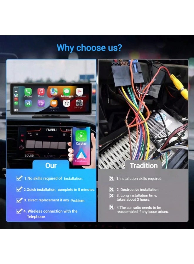 XUTIANZE Apple Carplay Screen for Car, 10.26" HD Portable Car Stereo Touch Screen with Wireless Android Auto, Backup Camera, Car Audio Receivers with Voice Control, Mirror Link, Bluetooth, GPS Navigation  - Image 3