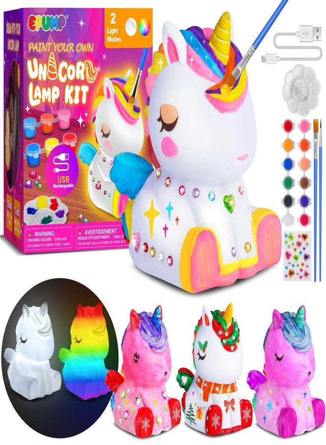 EPUMP Paint Your Own Unicorn Lamp Kit - Rechargeable 1200mAh Night Light with 2 Light Modes, Arts and Crafts Painting Toys for Girls Boys, Art Supplies Birthday Gifts for Kids Ages 3-12+ - Image 1