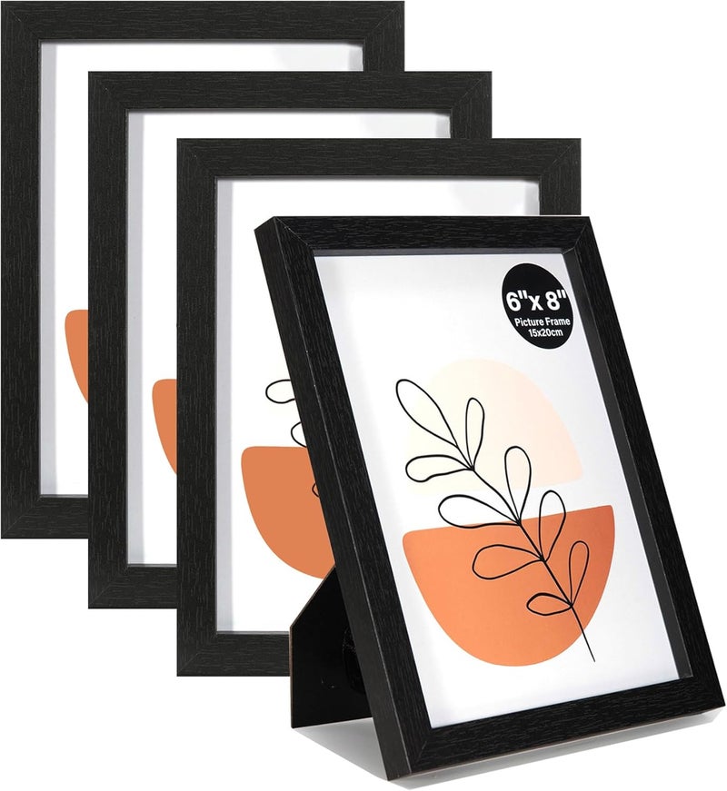 KAIWIN إطارات صور مقاس 15 × 20 سم مجموعة من 4 إطارات صور بزجاج أكريليك، أفقي أو عمودي للتعليق على الحائط أو زينة الطاولة، أسود - Image 1