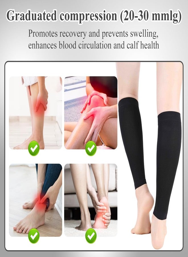 جوارب ضغط طبية بدون أصابع بضغط 20-30 ملم زئبق للنساء والرجال، جوارب ضغط للساقين والكاحل، جوارب ضغط مفتوحة الأصابع للركبة لعلاج الدوالي، تحسين الدورة الدموية، مناسبة للسفر والجري (كم أسود، مقاس كبير) - Image 3
