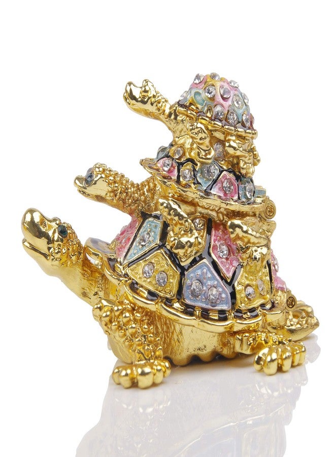 SEVENBEES Hand-Painted Enamel Turtle Trinket Box with Hinged Lid - Ring & Earrings Jewelry Organizer, Classical Bejeweled Storage - Collectible Figurine Keepsake Home Decor - Image 1