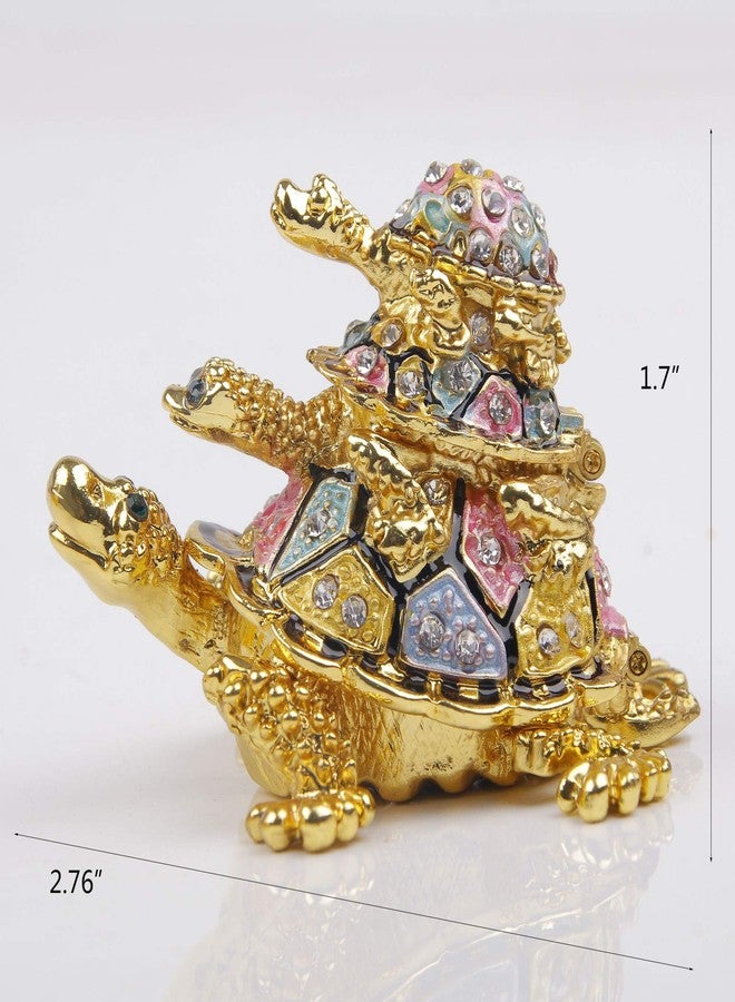 SEVENBEES Hand-Painted Enamel Turtle Trinket Box with Hinged Lid - Ring & Earrings Jewelry Organizer, Classical Bejeweled Storage - Collectible Figurine Keepsake Home Decor - Image 3