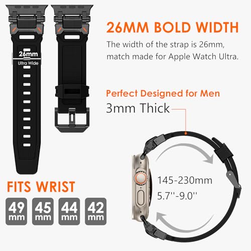 FULLIFE Designed for Apple Watch Band Apple Watch Ultra 3/2/1 49mm for Men, Silicone Rubber Bands with Metal Connector for Apple Watch Series 11/10 46mm, 9/8/7 45mm, SE2/SE 6/5/4 44mm, 3/2/1 42mm - Image 3