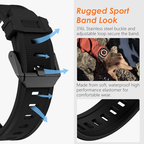 FULLIFE Designed for Apple Watch Band Apple Watch Ultra 3/2/1 49mm for Men, Silicone Rubber Bands with Metal Connector for Apple Watch Series 11/10 46mm, 9/8/7 45mm, SE2/SE 6/5/4 44mm, 3/2/1 42mm - Image 4