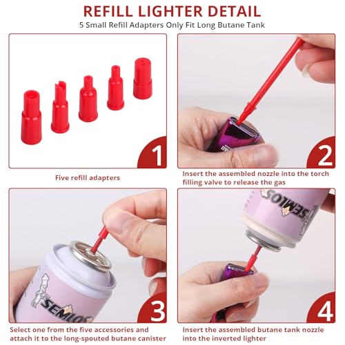 Semlos Butane Tank Adapter - Butane Nozzle - Lighter and Torch Refill or Release Adaptor, Gas Refill Adapter for All Nozzle's Gas Tank, Torch, Lighter (Red) - Image 5