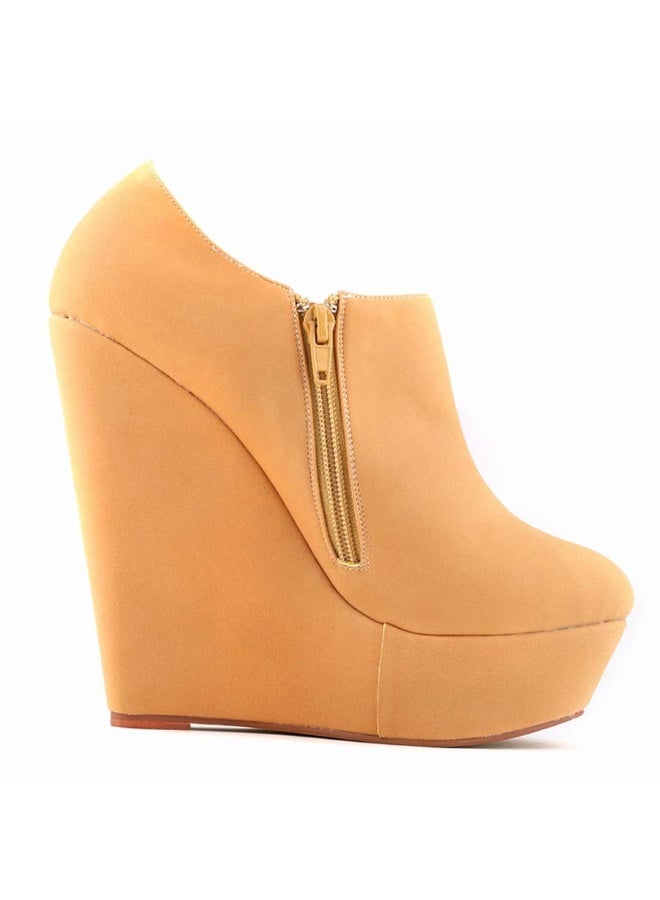 Loquat All-season wedge low-top platform suede Roman boots 14cm Nude - Image 2