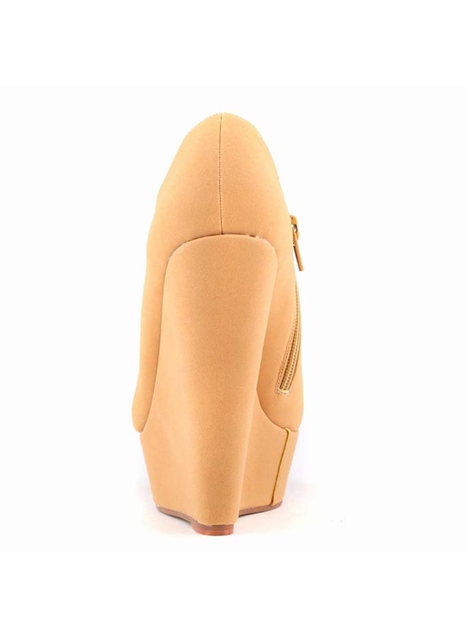 Loquat All-season wedge low-top platform suede Roman boots 14cm Nude - Image 3