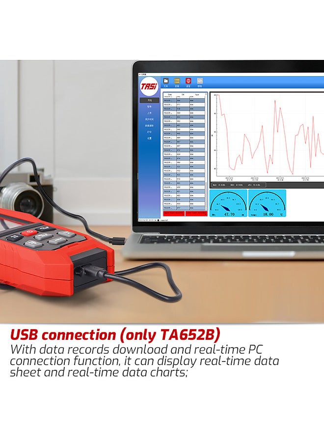 تاسي TA652B 30 ~ 130dB اختبار الضوضاء ديسيبل الضوضاء A / C / Z صناعة الترجيح كاشف حجم مستوى الصوت الرقمي مسجل مسجل بيانات عقد سريع / بطيء فوق الحد الفوري  - Image 4