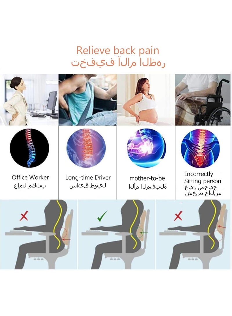 مخطوطات مجموعة وسادة مقعد من إسفنج الذاكرة عالي الجودة لتقويم العظام ودعم أسفل الظهر، باللون الأسود لتخفيف آلام الظهر وتصحيح الوضع، عبوة من قطعتين - Image 4