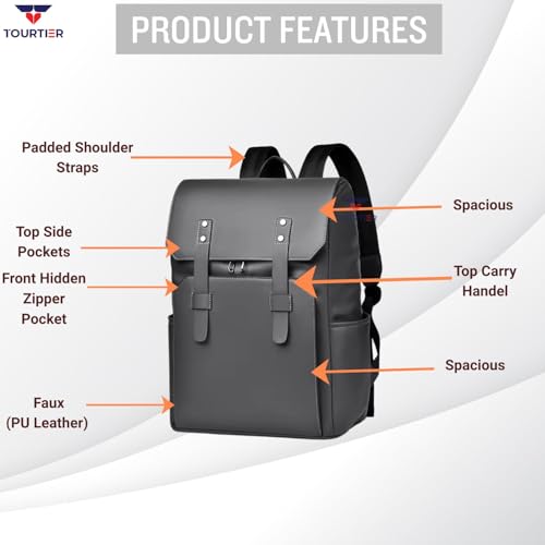 TOURTIER Stylish Laptop Backpack for Men & Women, Fits 15.6 Inch Laptop (GREY) - Image 3