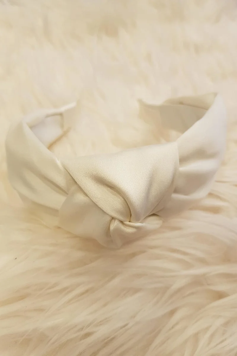 باهلس Women's Ecru Color Satin Knotted Luxury Model Crown Hair Band