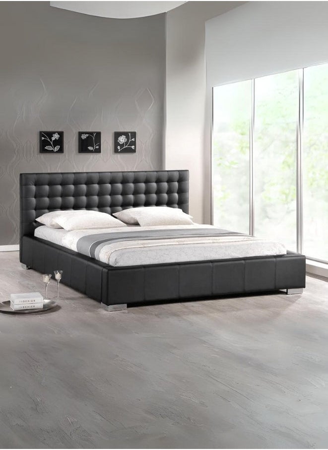 Bed and Mattress Zone Paris Queen Tufted Upholstered Fabric Bed 200x150 Queen Size Black Color 
