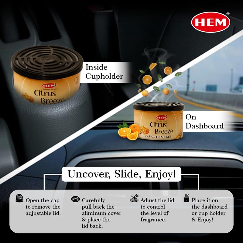 HEM معطر هواء السيارة برائحة الحمضيات - 42 جرام | عطر سيارة طبيعي | رائحة منعشة وطويلة الأمد | سهل الاستخدام وتصميم مدمج يناسب تمامًا | مثالي لتجديد الهواء أثناء التنقل - Image 5