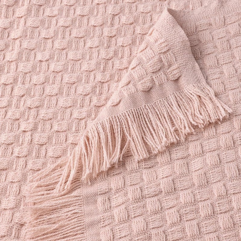 JENIFO HORNMAL Throw 130x170 cm 51x67 Pink Soft Cotton Blanket Cozy Throw for Living Room Sofa or Bedroom - Image 2